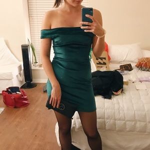 Urban Outfitters Green Off Shoulder Velvet Dress